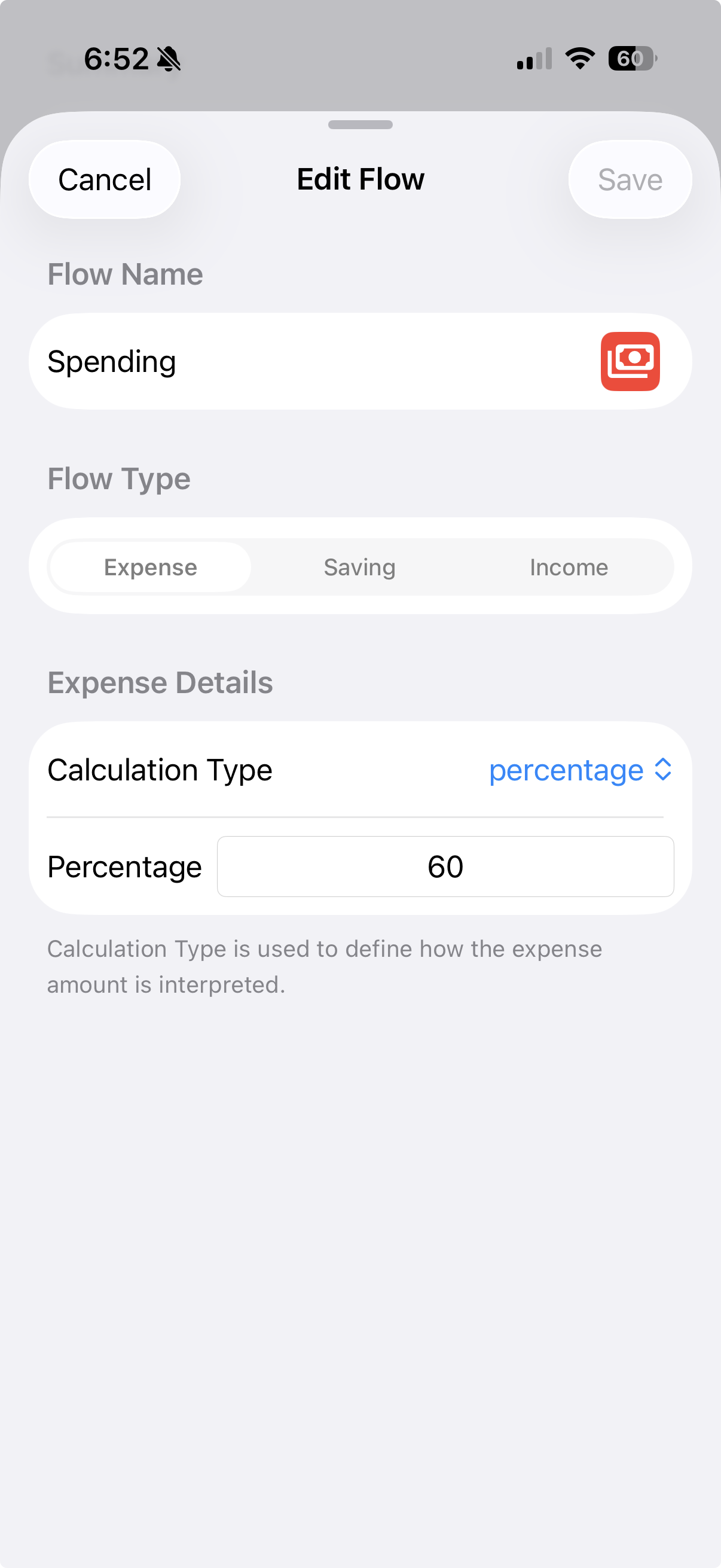 Budget flows detailed view