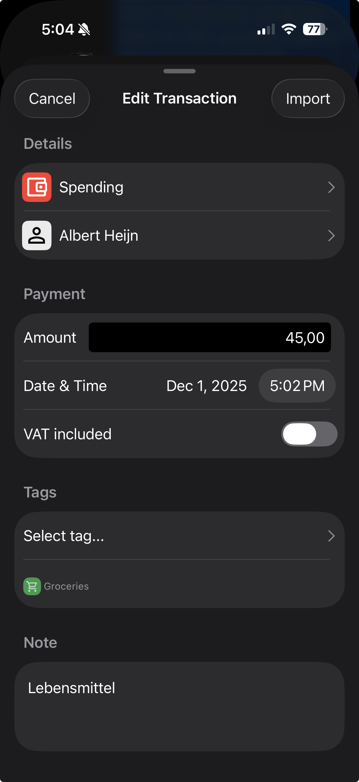 English transaction from German input