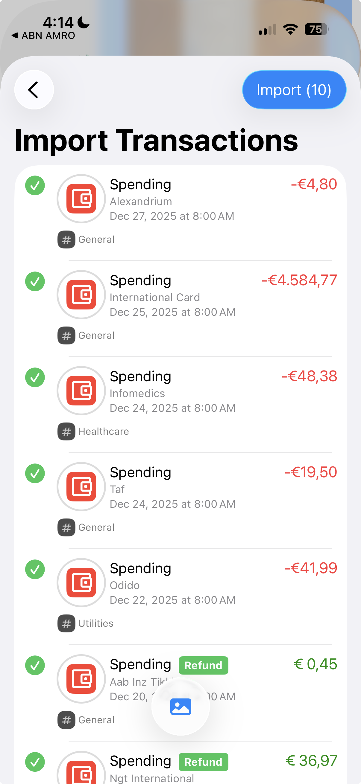 Transaction import with Rosa