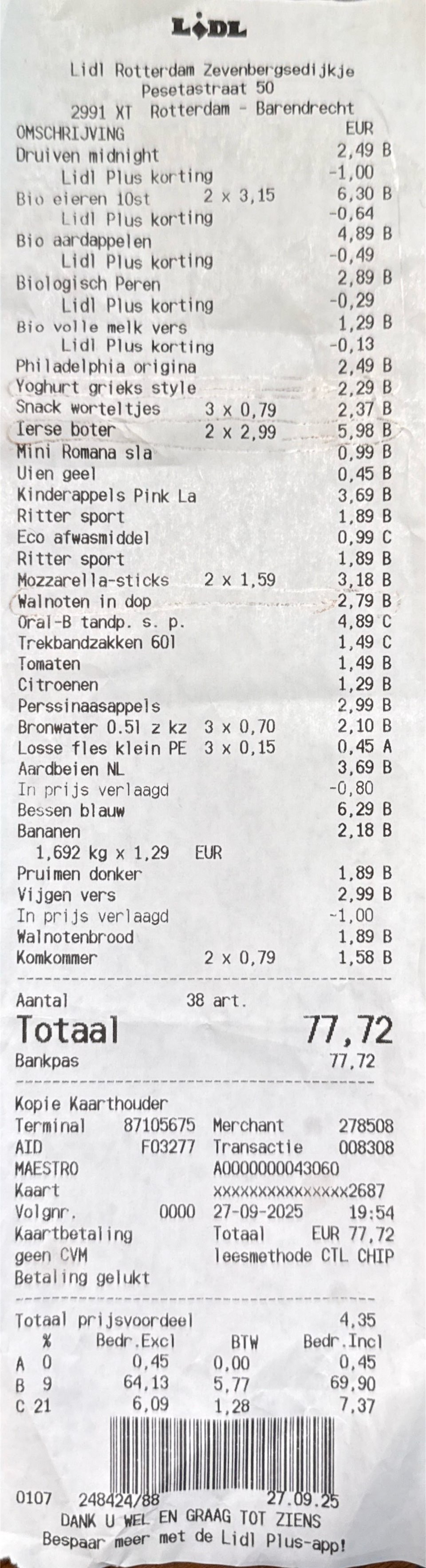 Dutch Lidl receipt