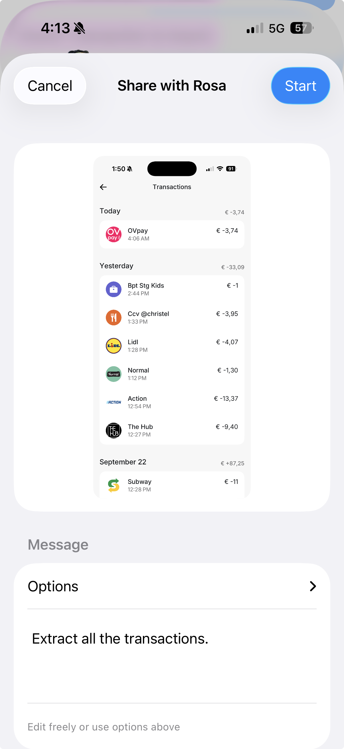 Share transactions with Rosa