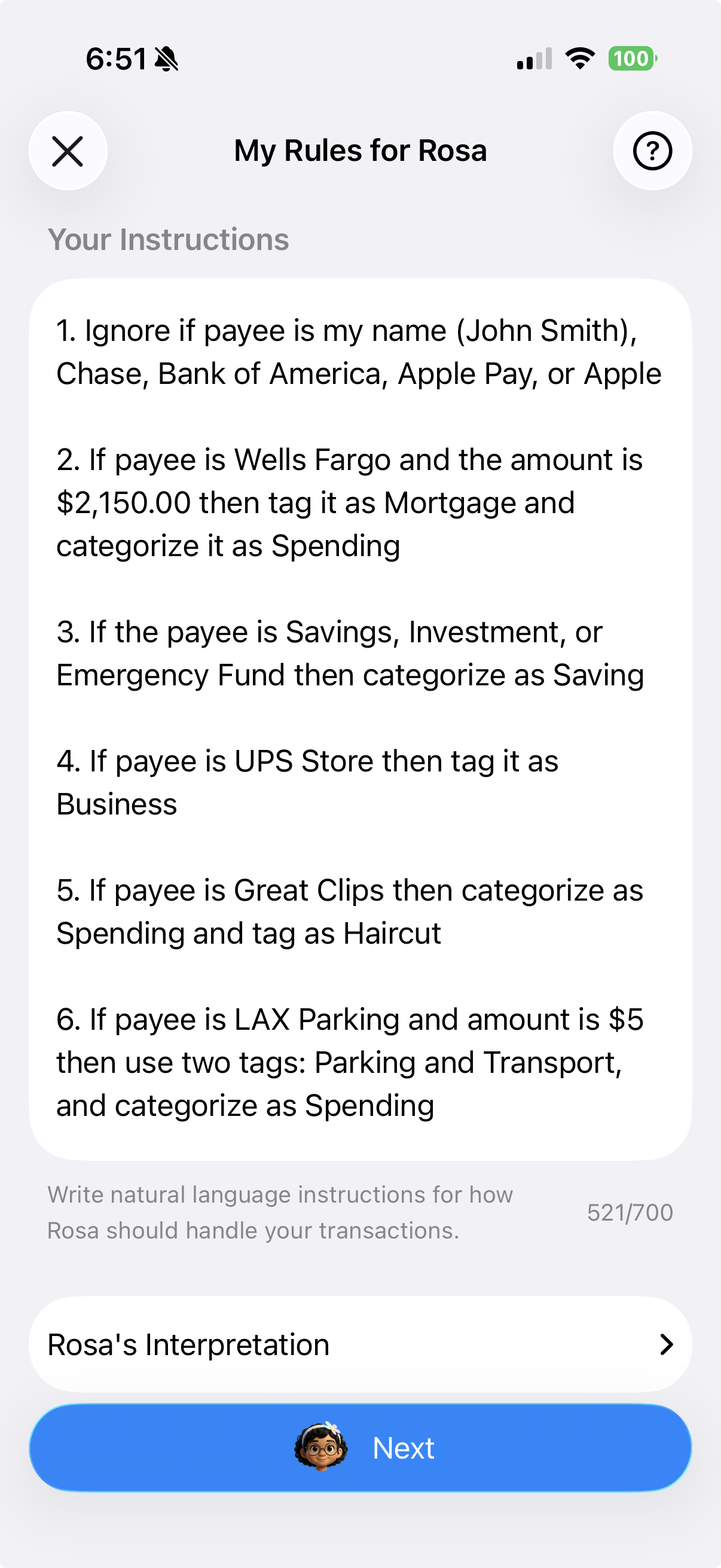 Custom rules for Rosa