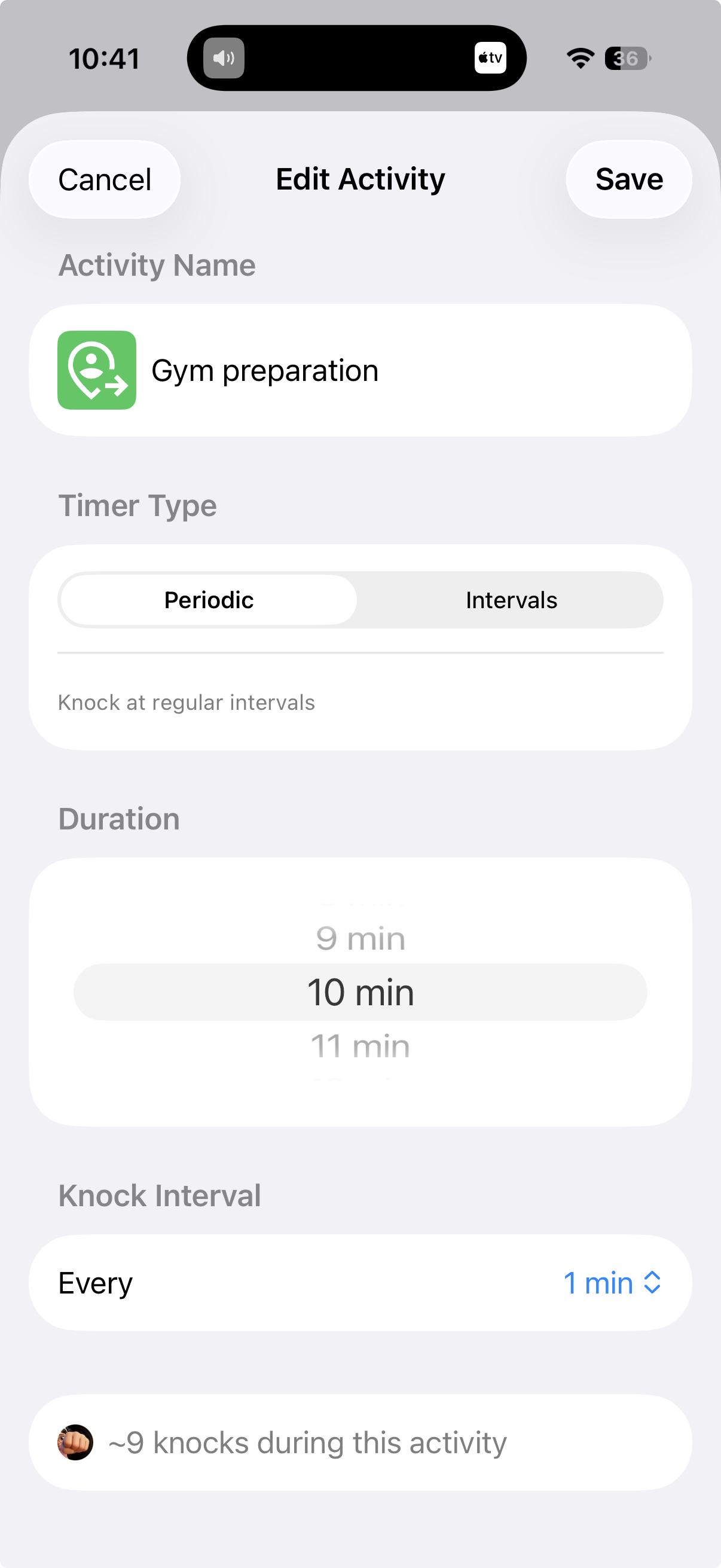 Periodic activity setup