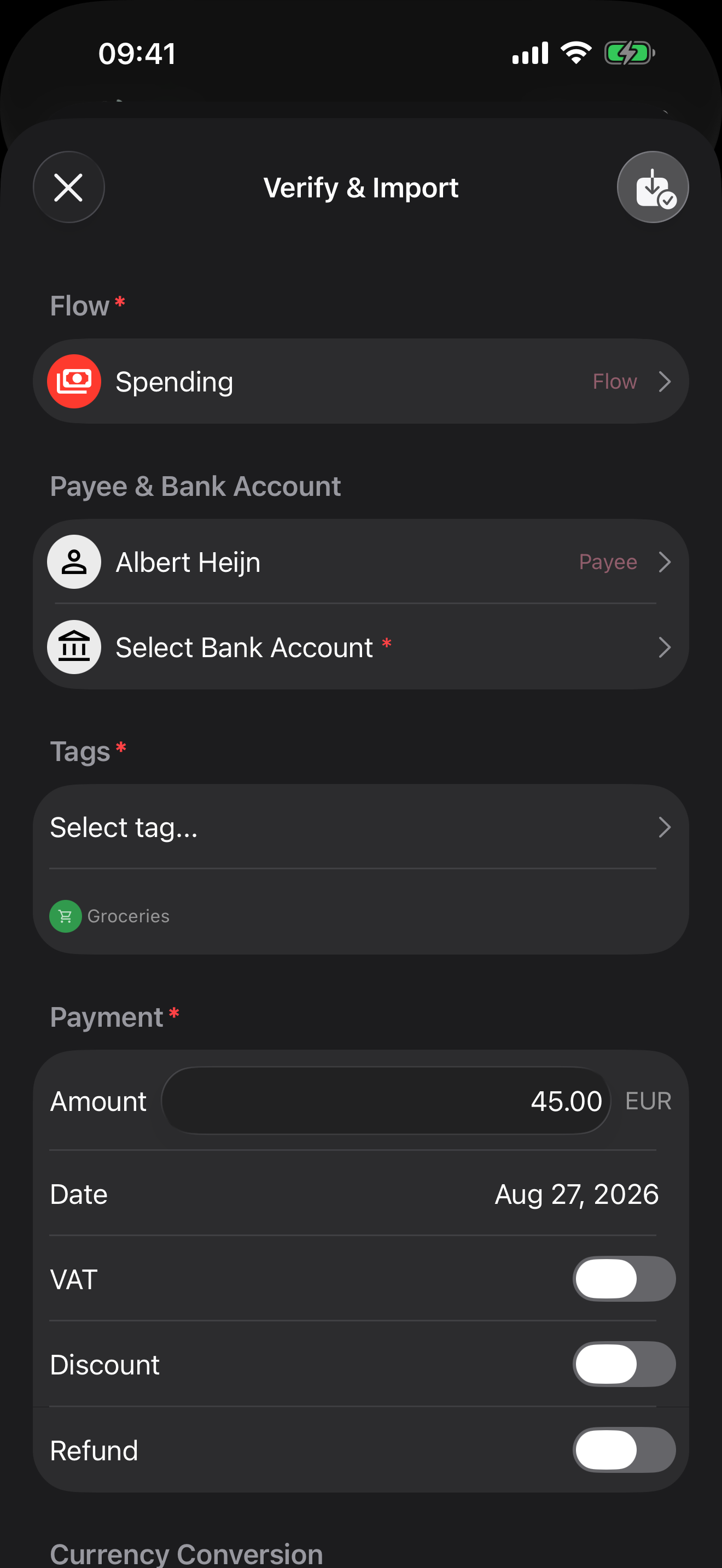 English transaction from German input