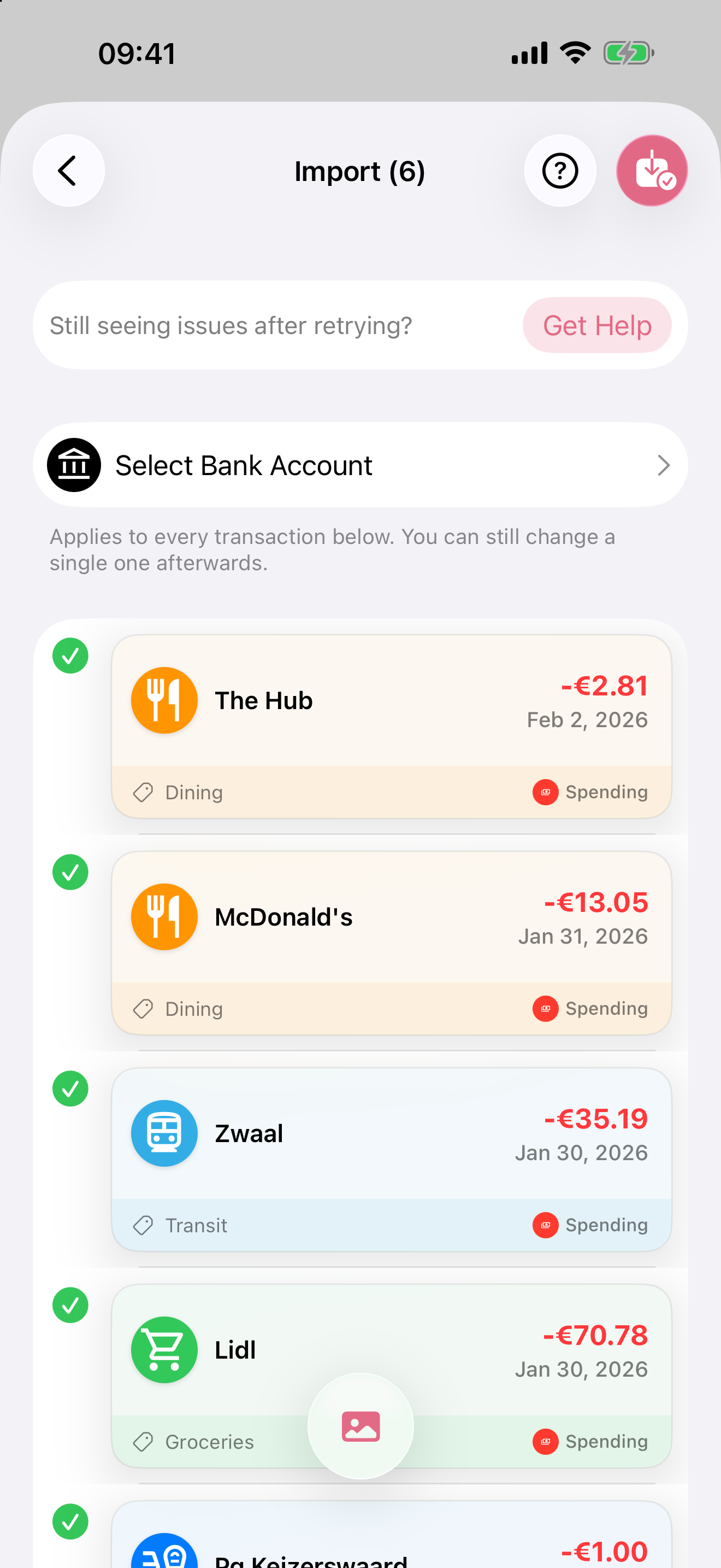 Transaction import with Rosa