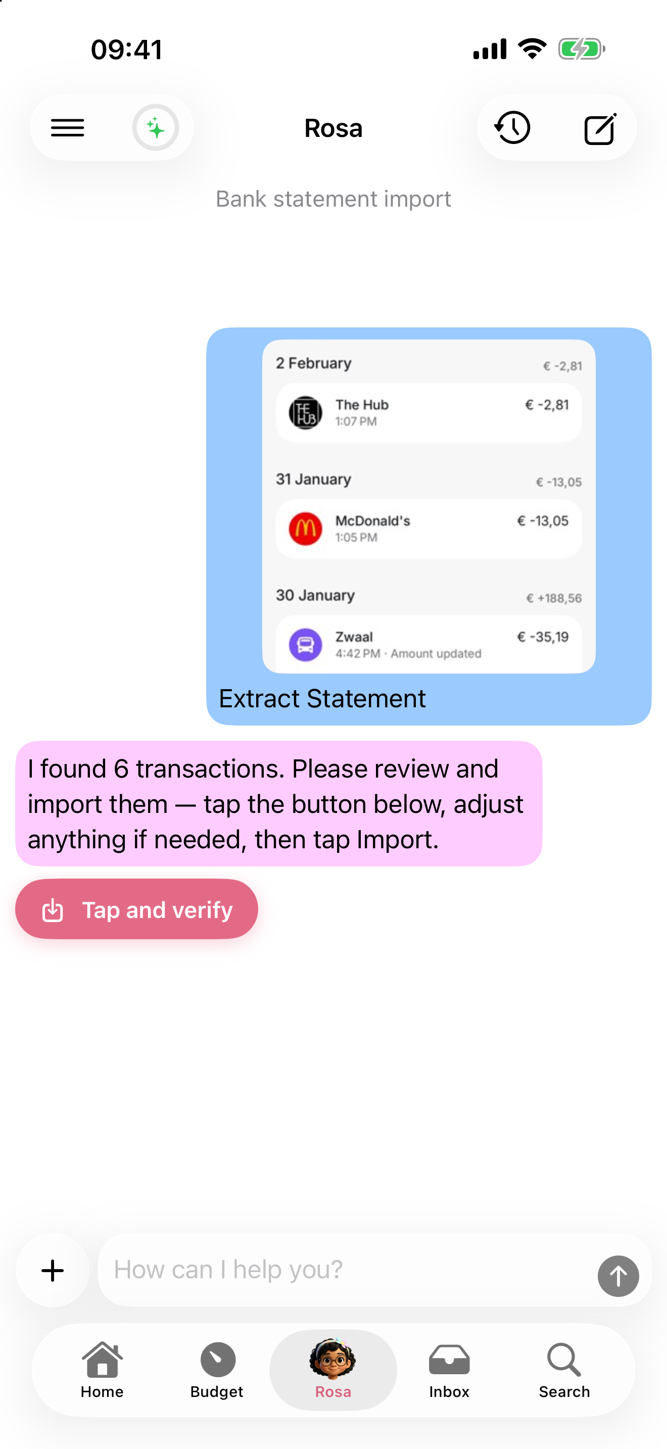 Rosa AI chat interface