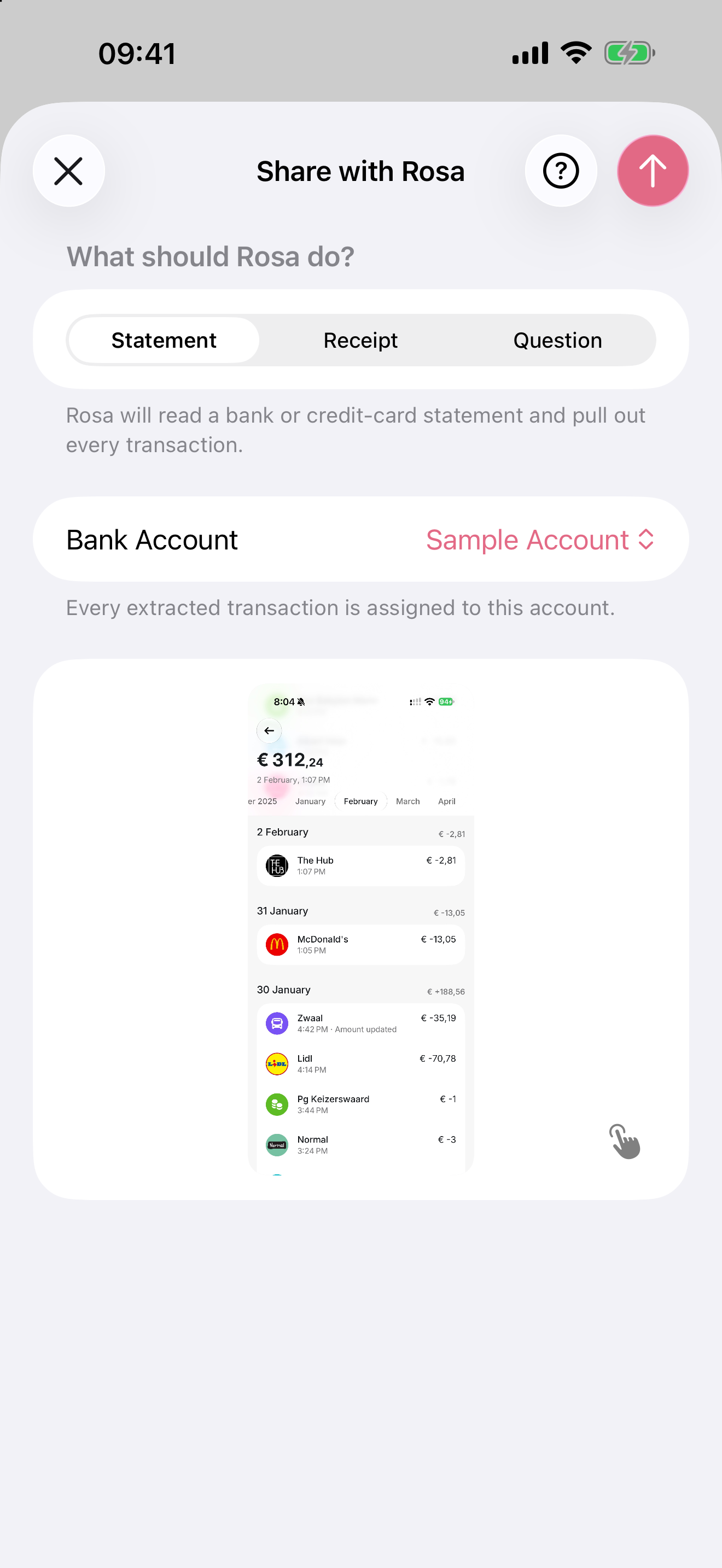 Share transactions with Rosa