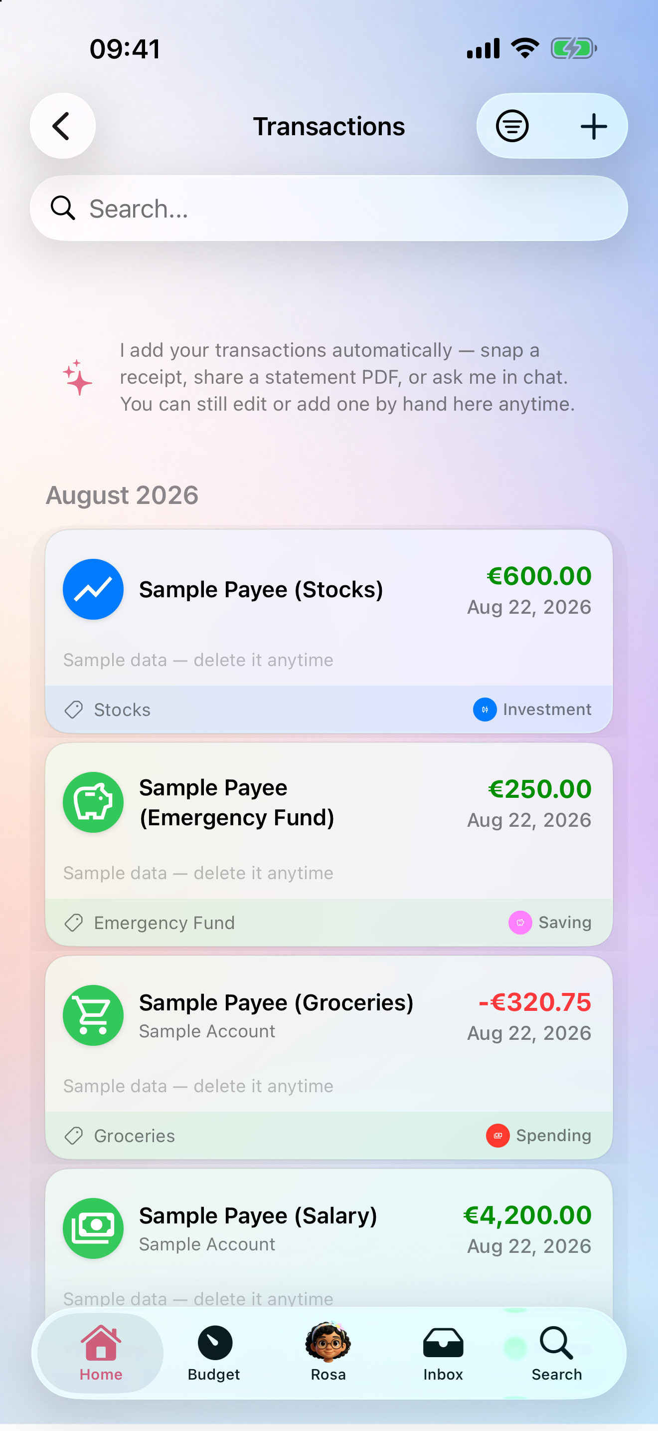 Transaction list view