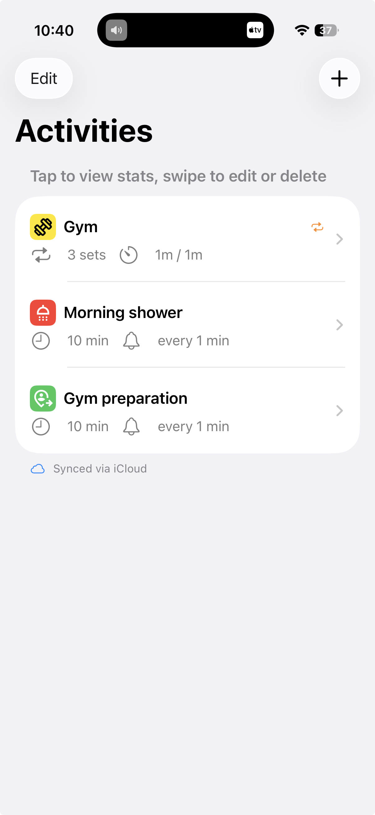 Three shower types on iPhone