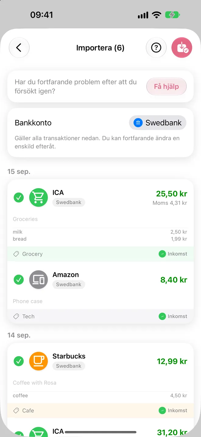 Bekräfta och importera