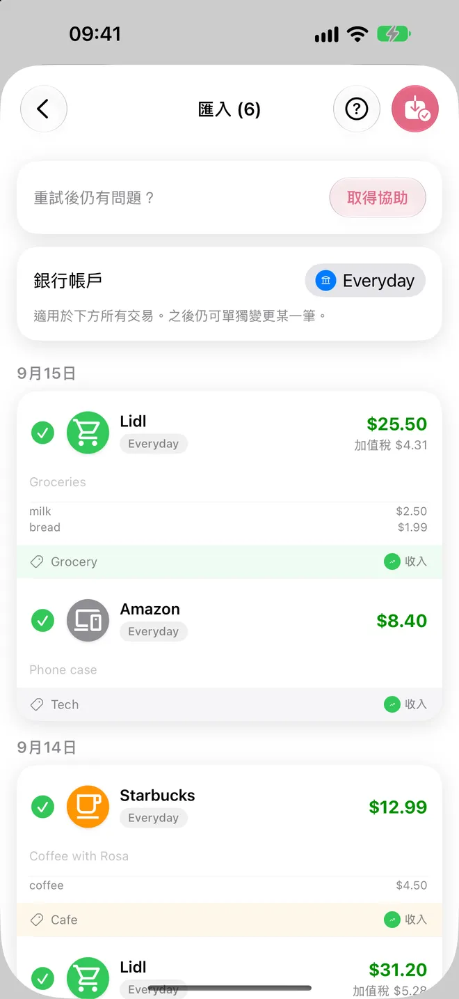 確認並匯入